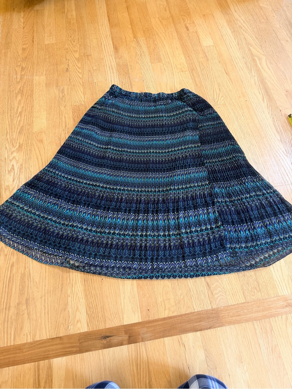 Ladies Size XL "krazy kat" Navy & Teal Patterned A-Line Skirt BOHO GUC
